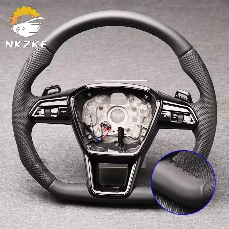 

Used for Audi Etron perforated leather steering wheel with key button assembly, equipped with frame and shift paddles, leather