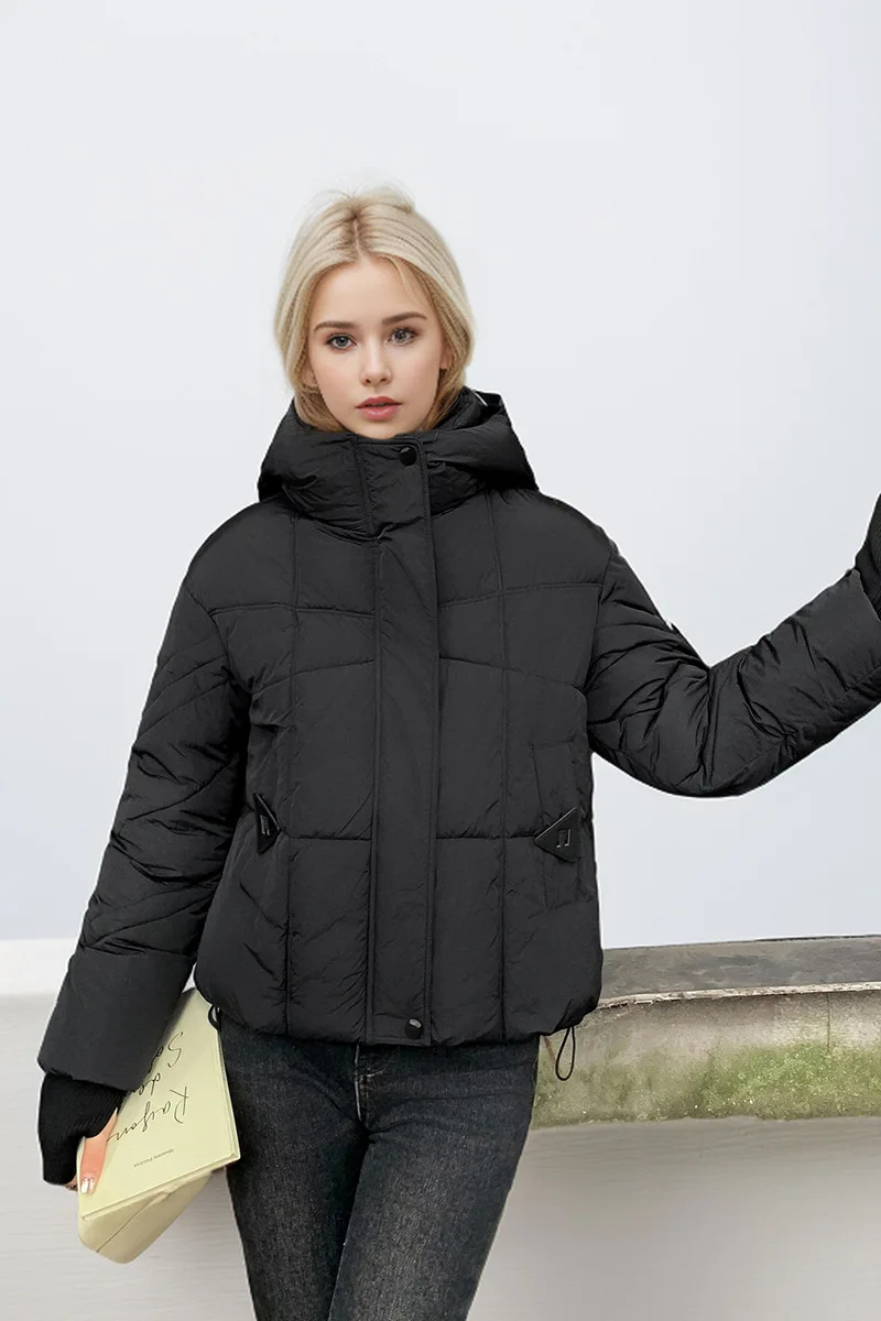 Cropped Women\'s Puffer Jacket New For Winter Fashion Preppy Style Hooded Stand Collar Loose-Fitting Warm Jacket