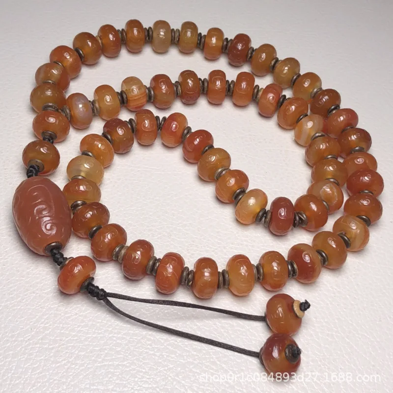 

Gaogu Jade Old Ruyi Pattern Abacus Flower Red Bracelet Vintage Agate Barrel Beads Necklace