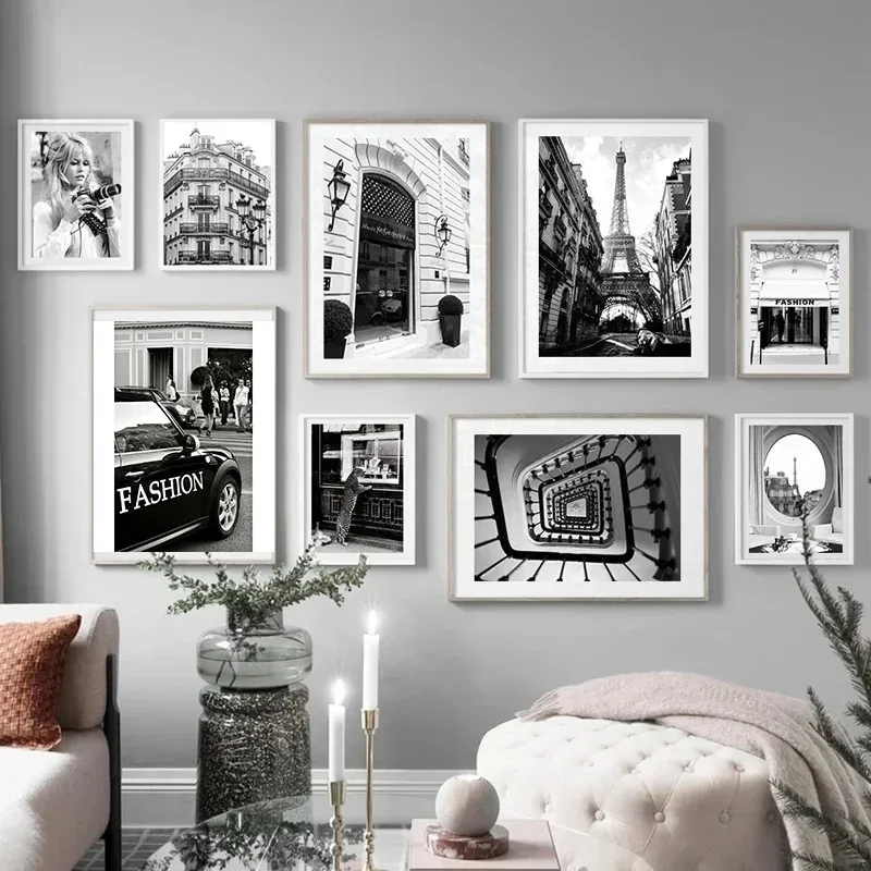 Modern Pop Wall Art Paris Fashion Tower Vintage Girl Black and White HD Canvas Print Poster Home Living Room Bedroom Decoration
