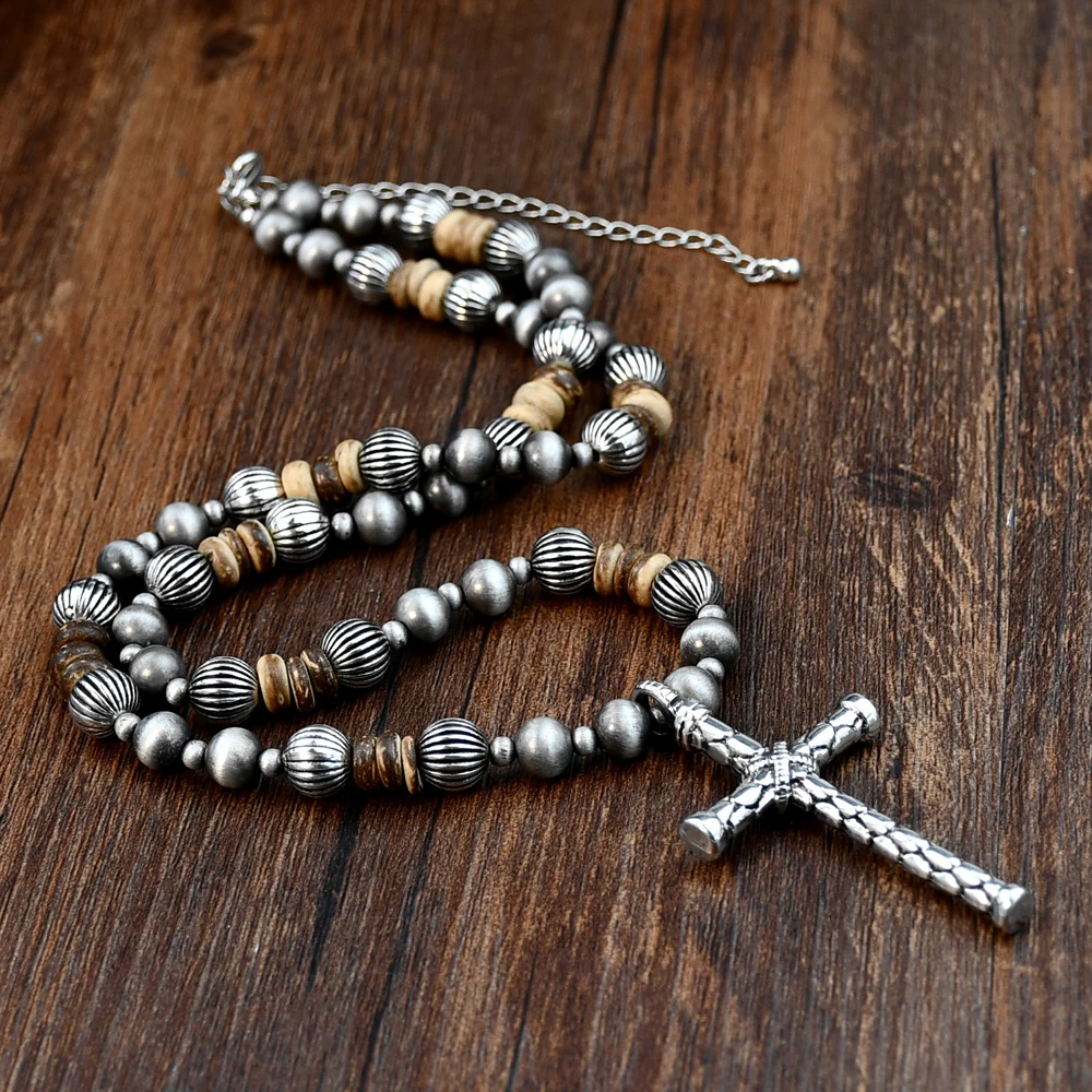 Cross Pendant Vintage Navajo Pearl Coconut Shell Handmade Beaded Necklace for Women & Men