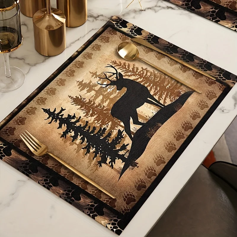 VIKAMA Silhouette & Forest Placemat, Washable Heat Resistant Placemat for Dining Table Kitchen