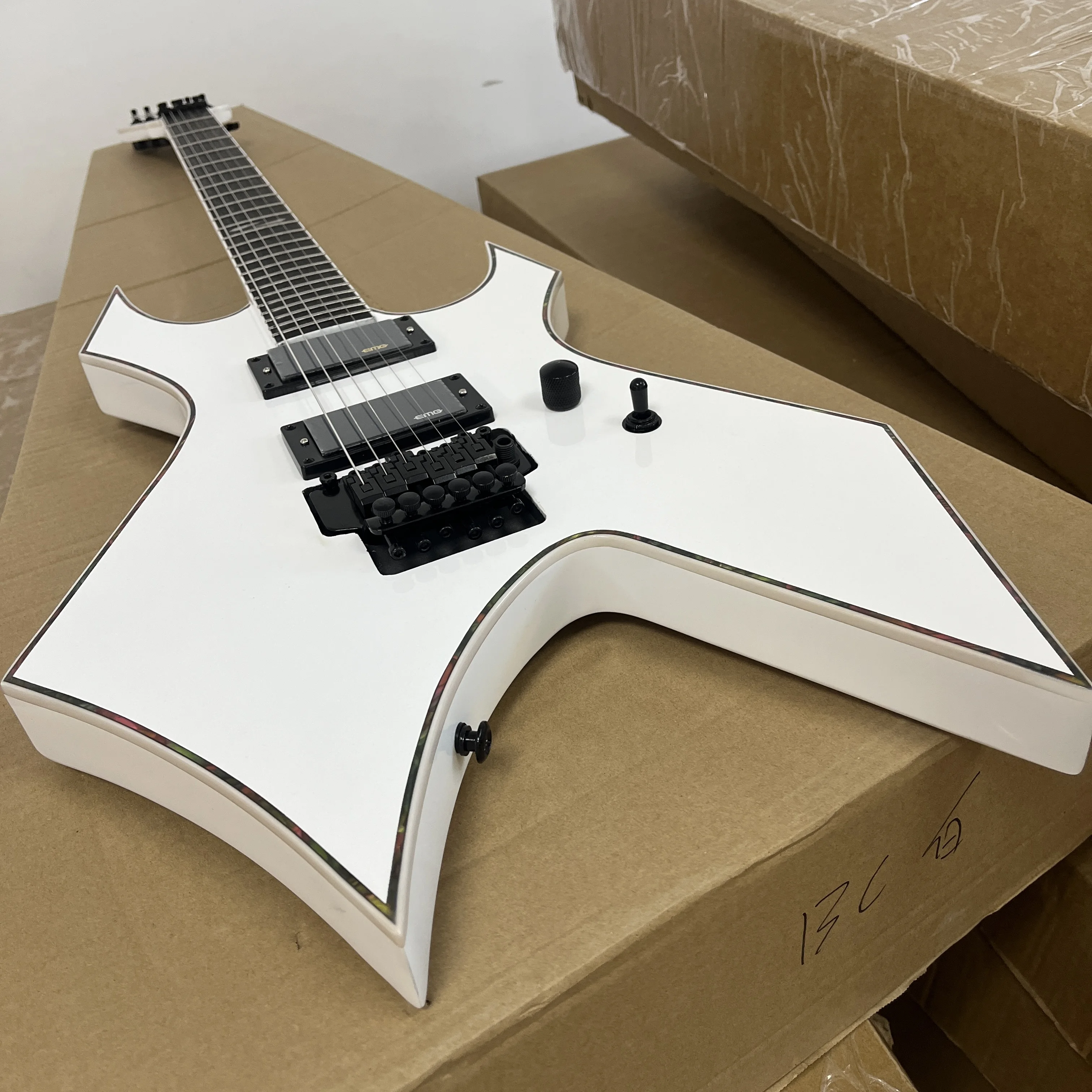 Electric Guitar Iconic Demonic Pointed Horn Warlock-Shaped Body White Color Dual Pickups Christmas Gifts Available In US Warehouse Free Shipping