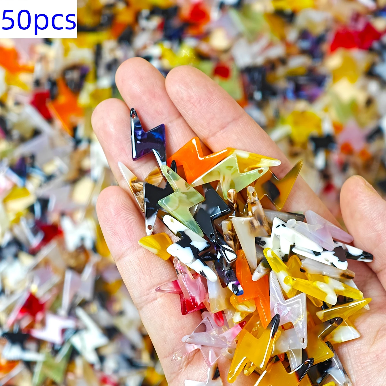 Multi Color Mixed Acrylic Gradient Lightning Shaped Pendants for DIY Jewelry
