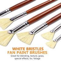 7/14pcs Fan Artist Bristle Paint Brush Set Natural Hog Bristle Hair Anti-Shedding Brush Tips Long Wooden Handle For Acrylic