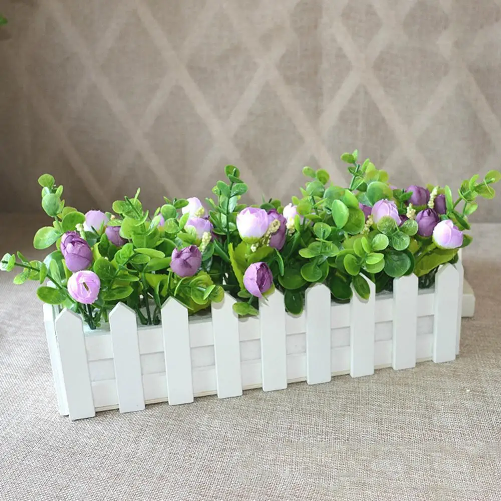 Wooden Flower Pot Fence Plant Basket Container Planter Home Garden Wedding Decor Mini Plant Pots With Bamboo White Wooden Fence