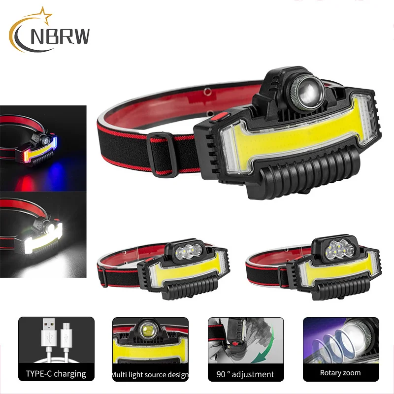 

Rechargeable LED Headlamp 5 Light Modes High Lumens Adjustable Headlight Camping Flashlight Head Torch Lamp With USB Charge