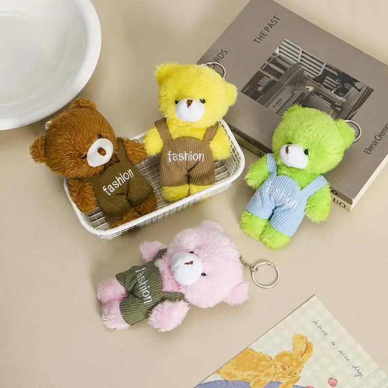 Colorful Soft Fluffy Bear Plush Pendant Overalls Design For Backpack Decoration Kids Birthday Gifts
