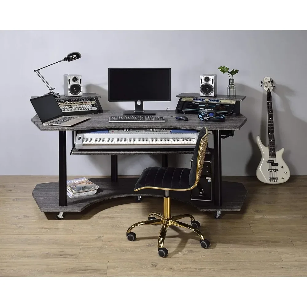 Music Recording Studio Desk in Black Oak