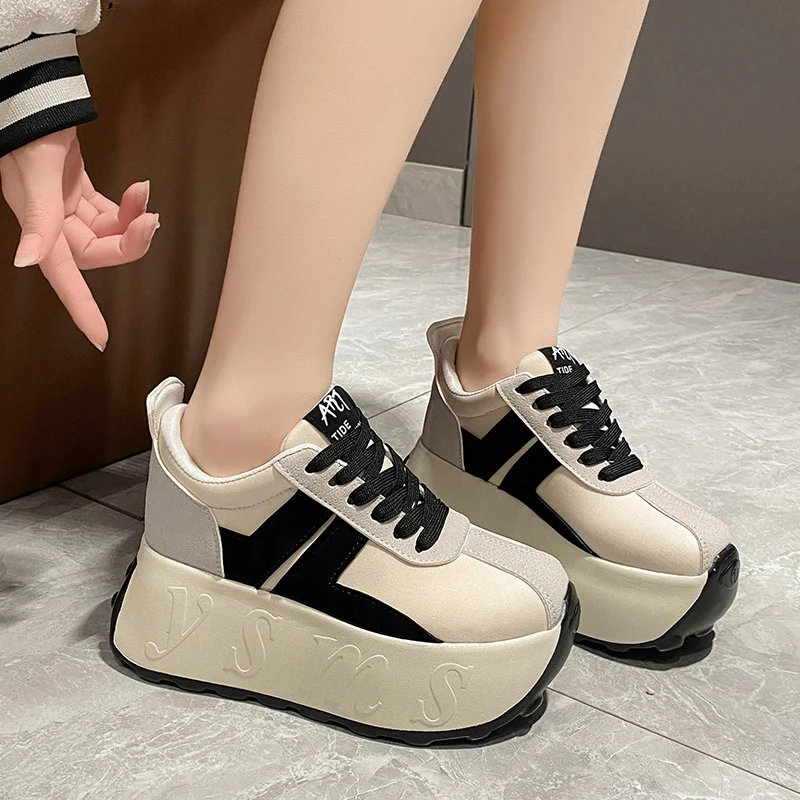 Fashion Chunky Sneakers for Women Shoes Spring Autumn Lace Up 7.5CM Thick Bottom Non-slip Light Comfortable Sport Shoe