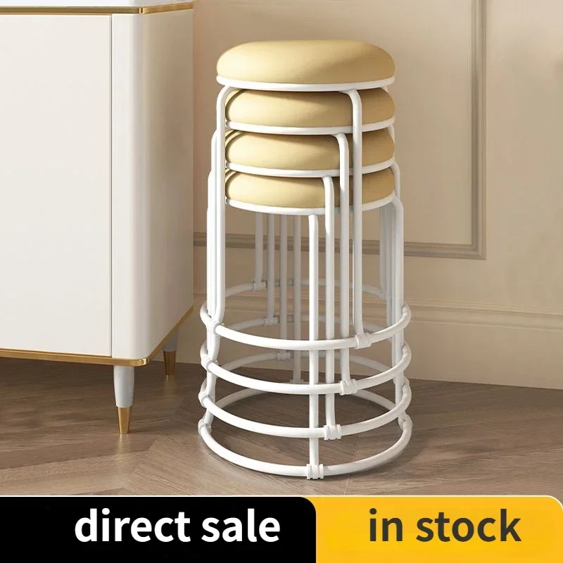 Cream Wind Stool Household Can Be Stacked Modern Simple Dining Chair Round Stool Nordic Small Ottomans Furniture Vanity Chair