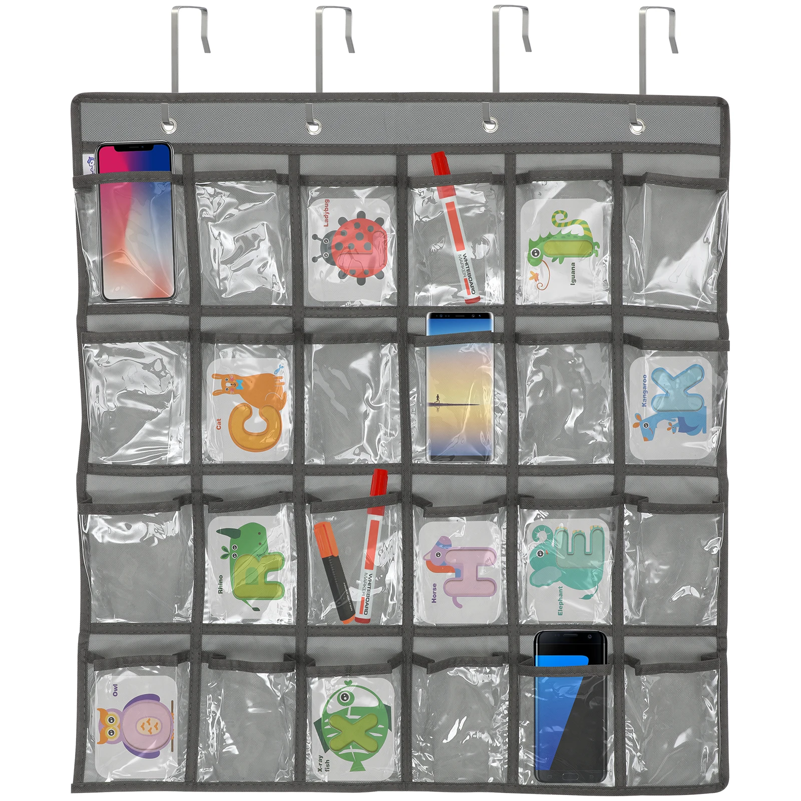 

24-Grid Jewelry Storage Bag Transparent Classroom Phone Organizer Non-Woven Wall Hanging Pouch Office Dorm Cell Holder