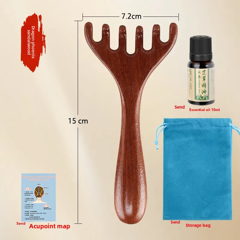 خشب الصندل رئيس قرن الوعل مدلك خمسة مخلب تدليك مشط الشعر الجلد ميريديان مشط خدش رئيس العلاج الطبيعي أشعل النار الصغيرة