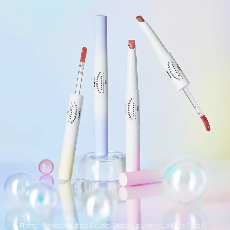 قلم تحديد الشفاه وملمع الشفاه المزدوج من FLORTTE RAINBOW BUBBLE بوزن 2.8 جرام - مستحضرات تجميل