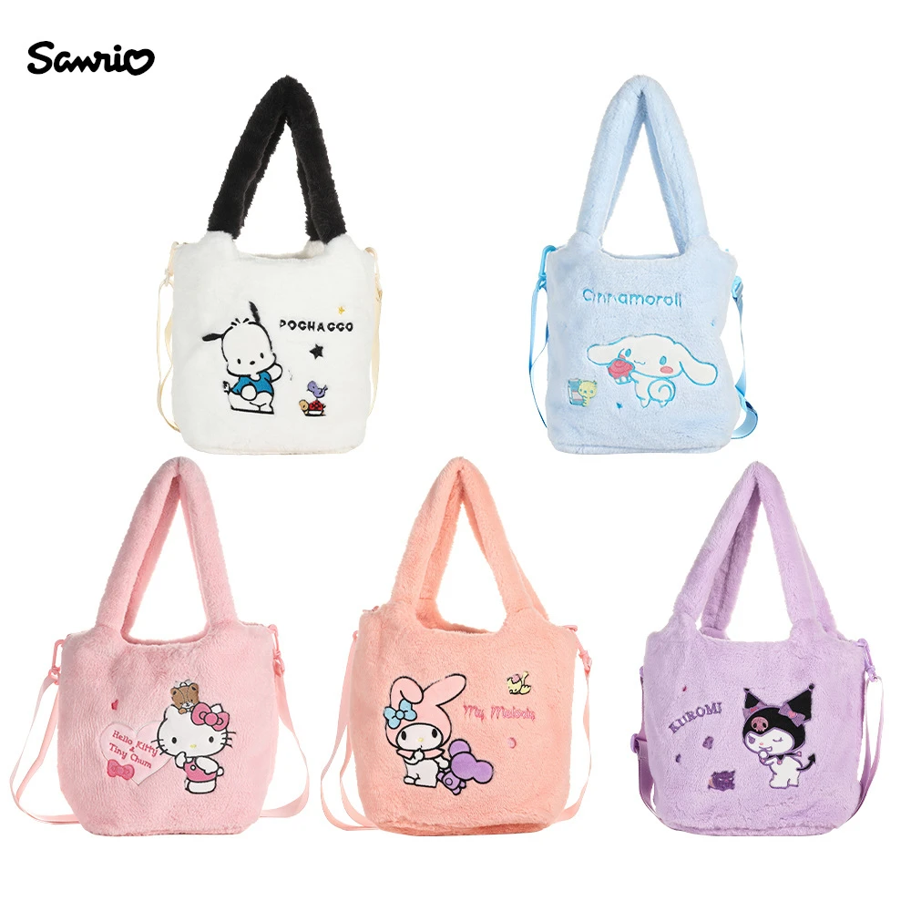 Kawaii Sanrio Anime My Melody Kuromi Cinnamoroll Hello Kitty Cartoon Plush Shoulder Bag Girls Going Out Messenger Bag