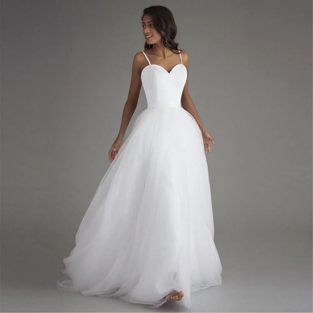 

Simple Elegant Wedding Dress 2024 Sweetheart Spaghetti Straps A-Line Bridal Gown vestido de noiva Boho 2024 robe de mariée