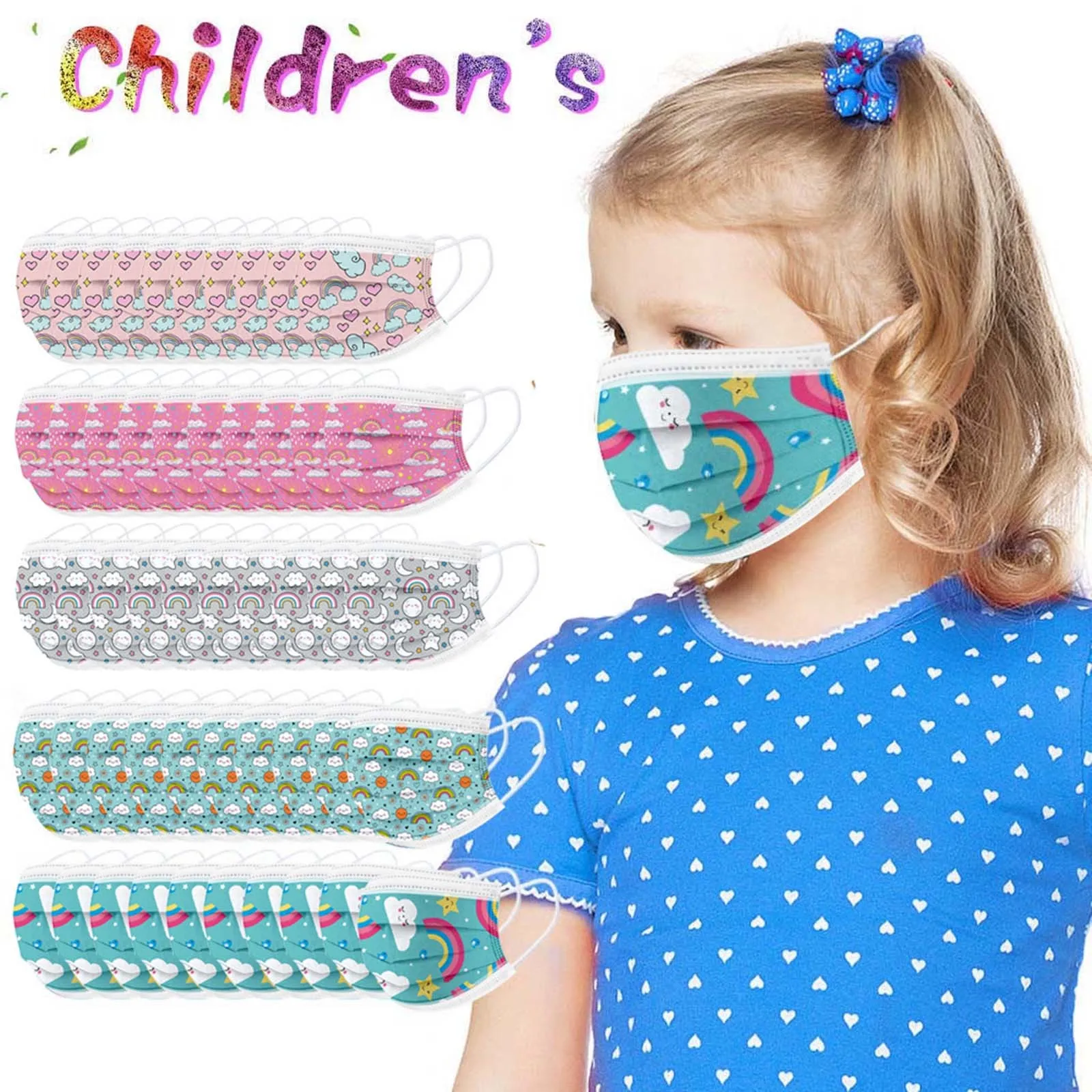 قناع الأطفال سلسلة قوس قزح نوع المجموعة قناع مطبوع غير تحديد المواقع خمسة أنواع من 10 قطع لكل 50 قطعة عملية #3