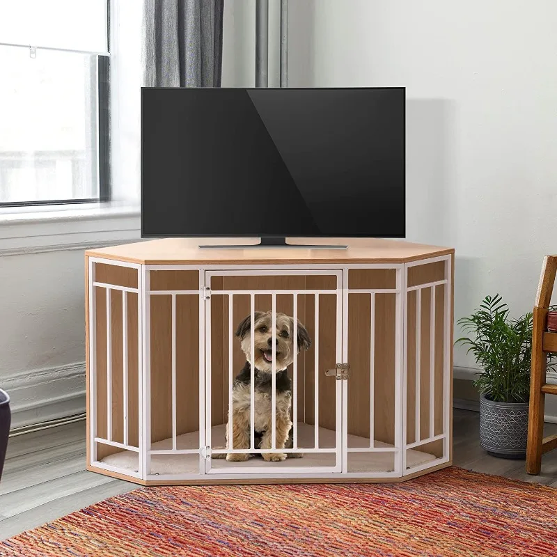 Wooden kennel and cage corner steel and wood structure for small and medium-sized dogs