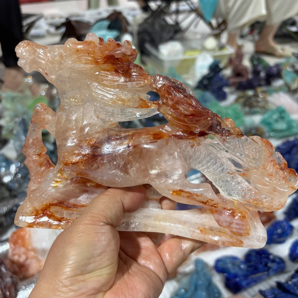 Natural Red Fire Quartz Hematoid Horse Carving Polished Reiki Healing Crystal Feng Shui Energy Room Decor Gift