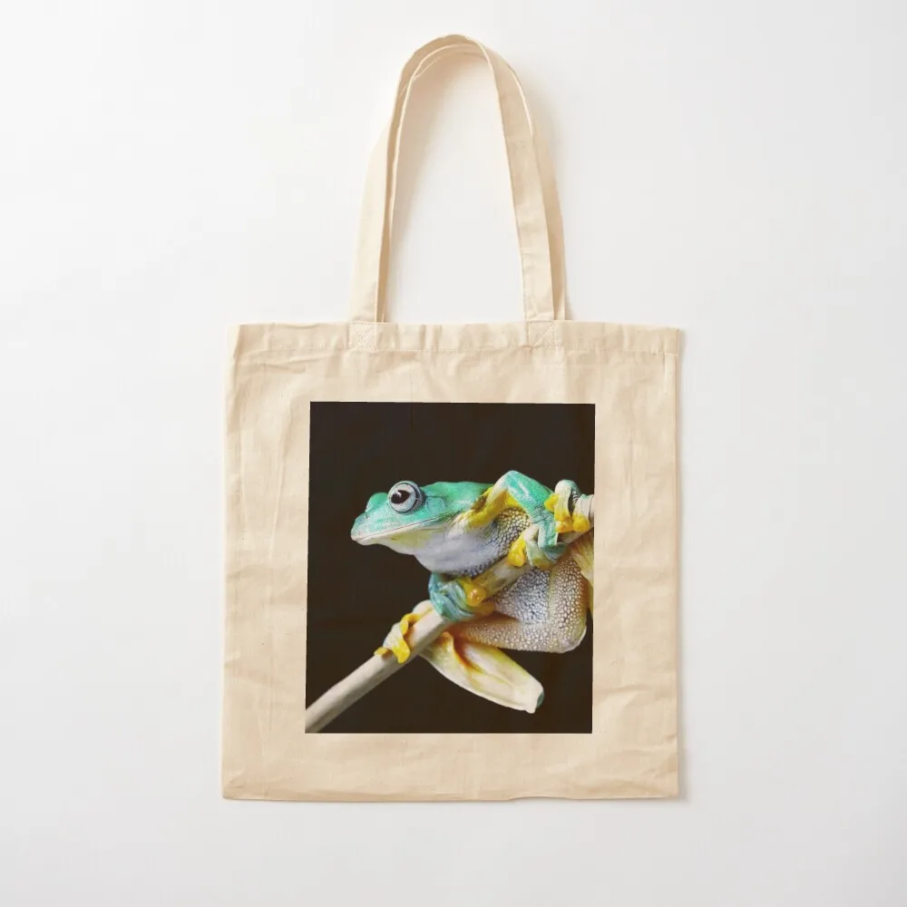 Green Yellow Frog Photo Nature Photography Frog Lovers Dumpy Black Eyed Pet Amphibian Tote Bag hand bags Canvas Tote Bag