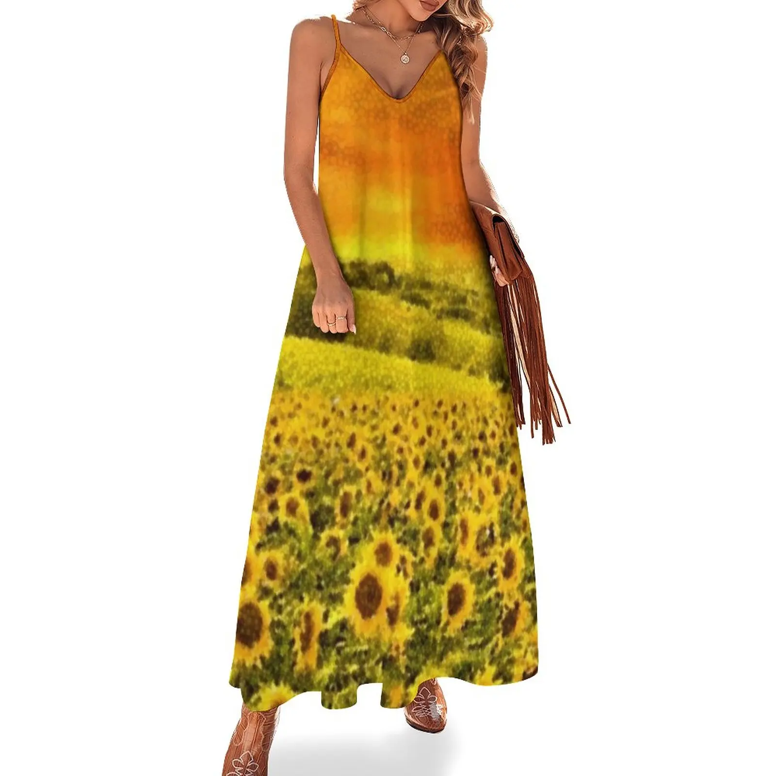 Tuscany sunflower rolling hills and fields - Style 2 - Jéanpaul Ferro Sleeveless Dress long dress women summer luxury dresses