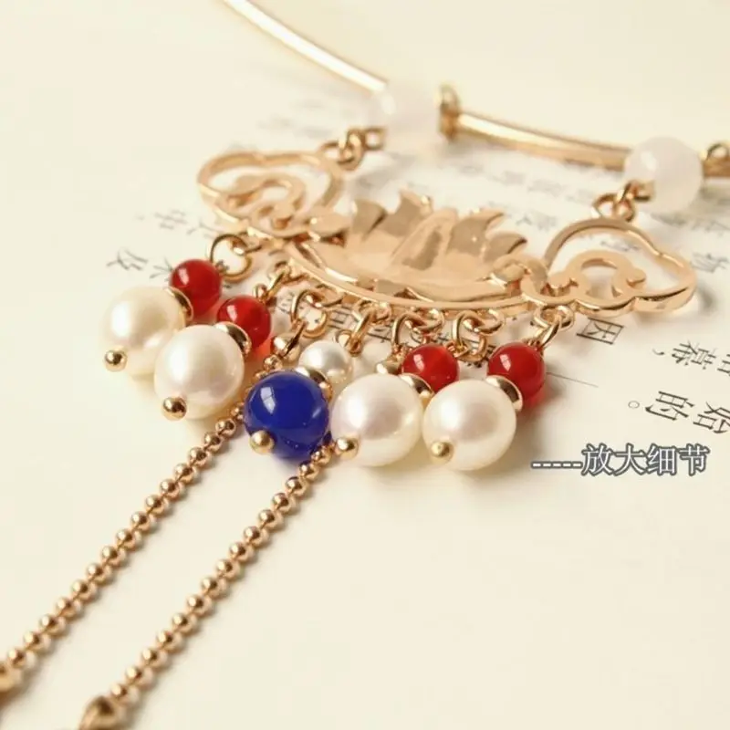 Vintage Women Necklace  for Hanfu Tang Dynasty Fresh Water Pearls Pendant  Jewelry 2024 New