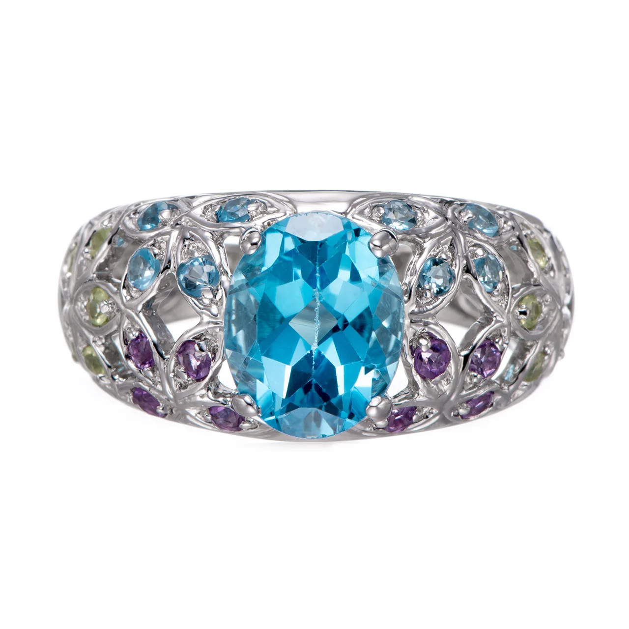 

8x10mm Swiss Blue Topaz Rhodium Over Sterling Silver Ring