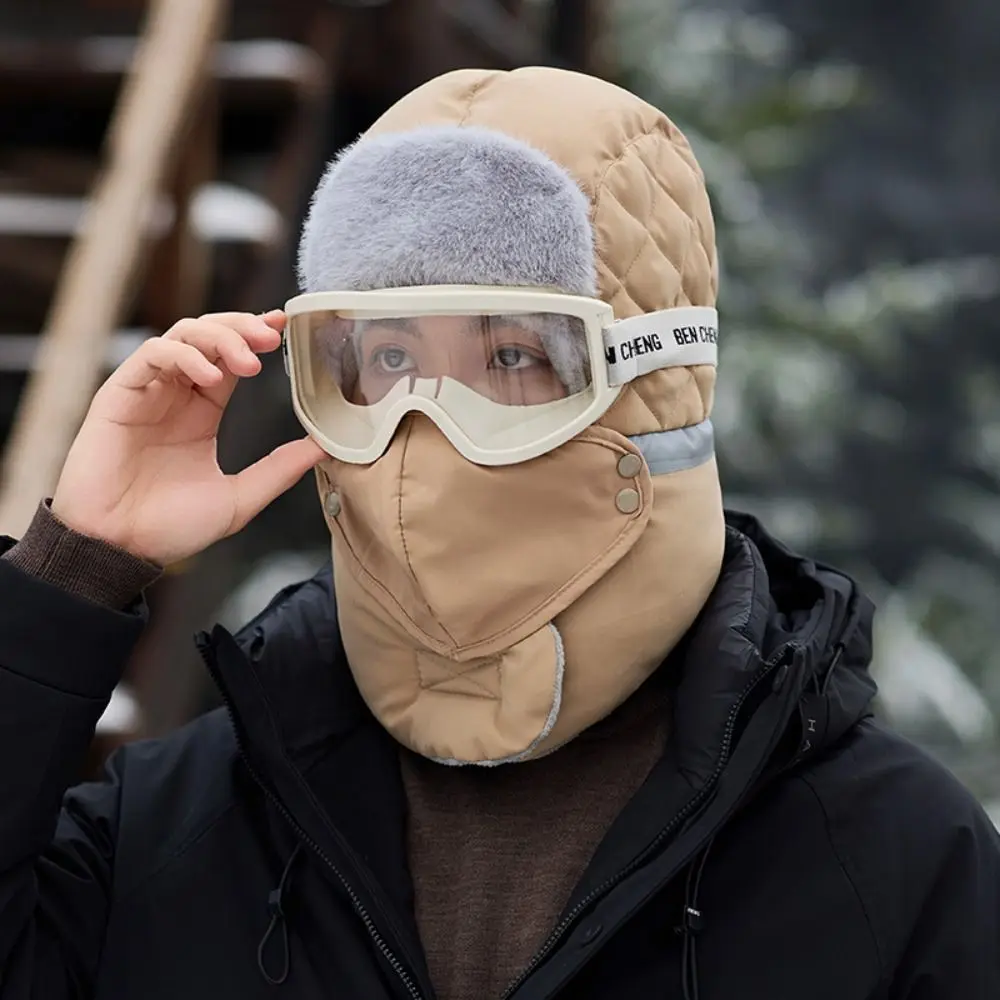 Gorro de pasamontañas grueso con gafas, capucha a prueba de viento, pañuelo de felpa, calentador de cuello, orejeras, máscara acolchada de algodón, Jersey, gorro de esquí