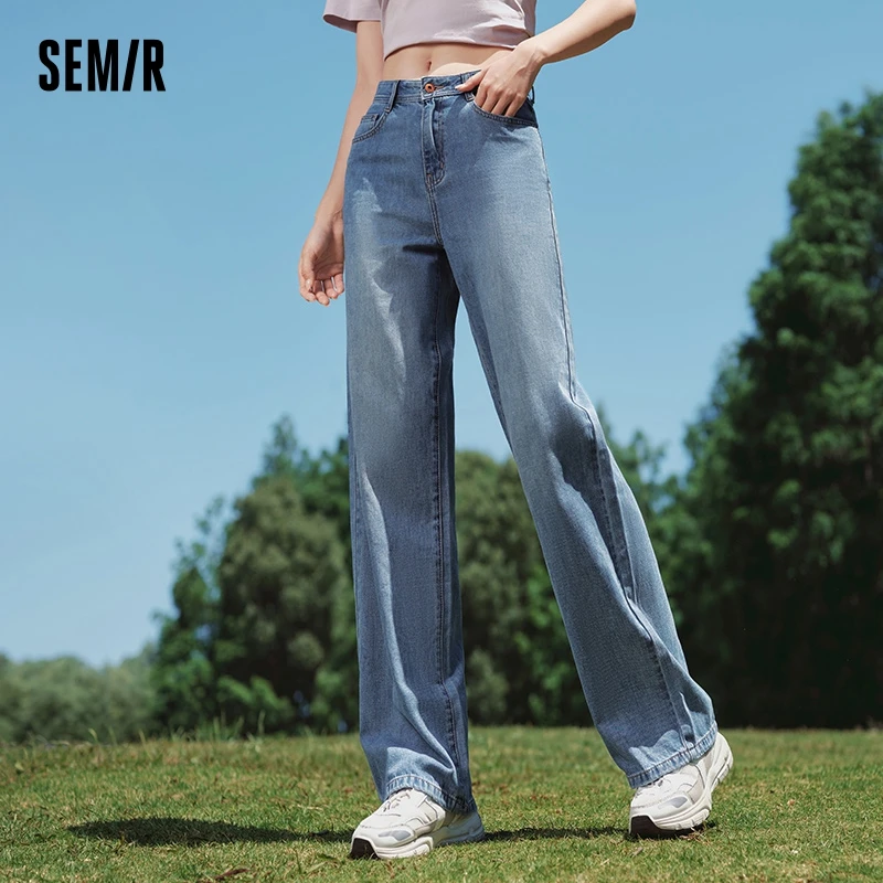 Semir Pants Women High-Rise Cotton Jeans Trousers a Taller Look Autumn 2024 New Wide Leg Pants that Conceal Flesh