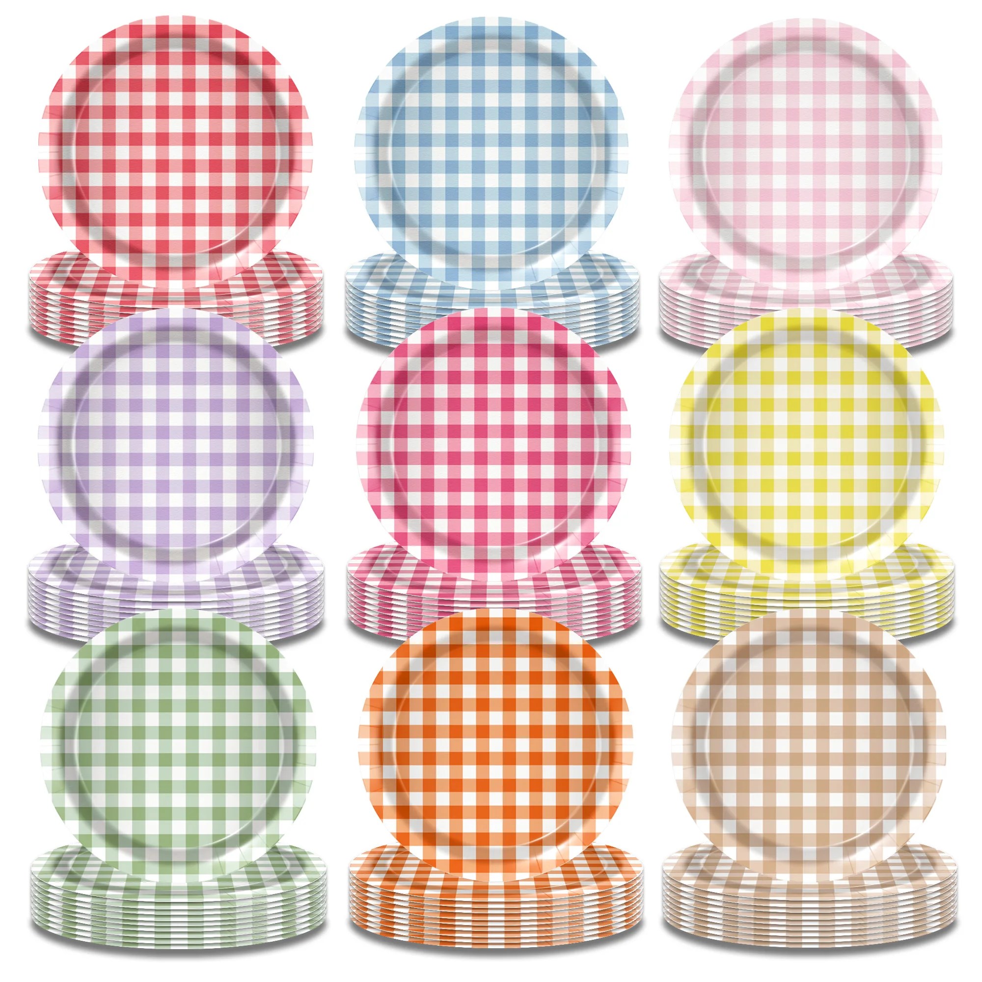 8/20pcs Colourful Plaid Plates Napkins,Tableware Set For Birthday Decoration,Table Decoration Party Supplies
