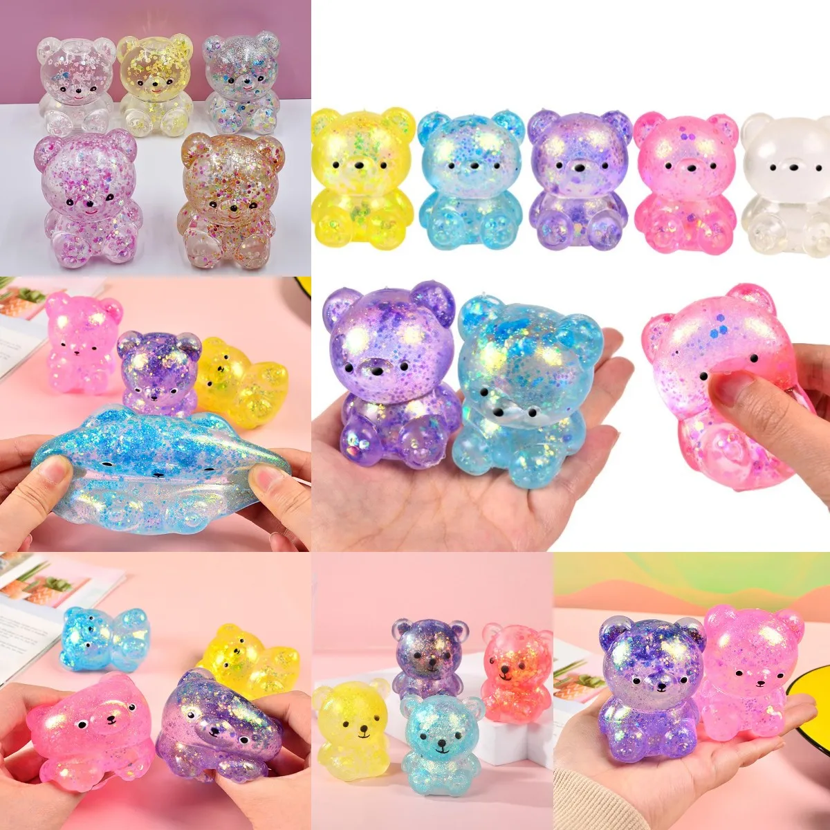 Cute Squishy Bear Fidget Toys Slow Rising Squeeze Toy Funny Stress Reliever Reduce Pressure Prop for Childrens and Adults