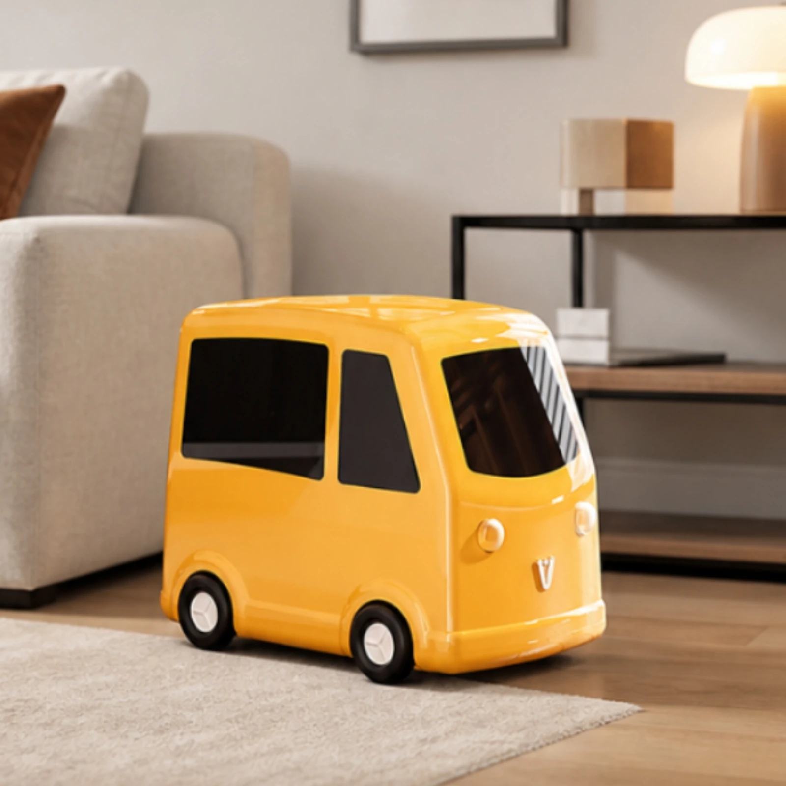 Bus Trash Bin Mobile Wheeled Trash Can Wastebasket Decorative Waste Container Compact for Children, Playroom, Nursery