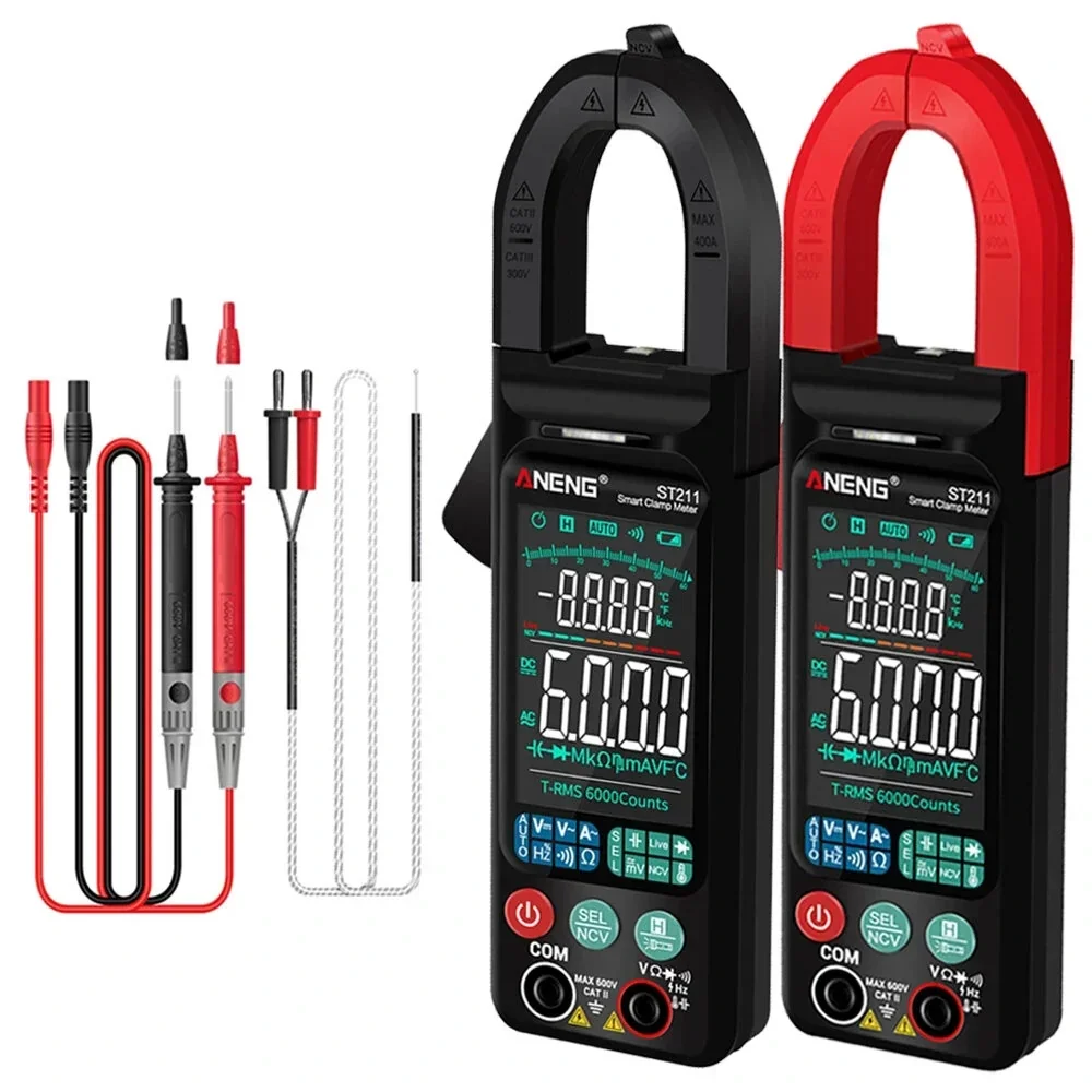 ANENG ST211/ST212 6000 Counts Digital Clamp Meter DC/AC Current 400A Multimeter Large Color Screen Voltage Tester Car Hz NCV Ohm