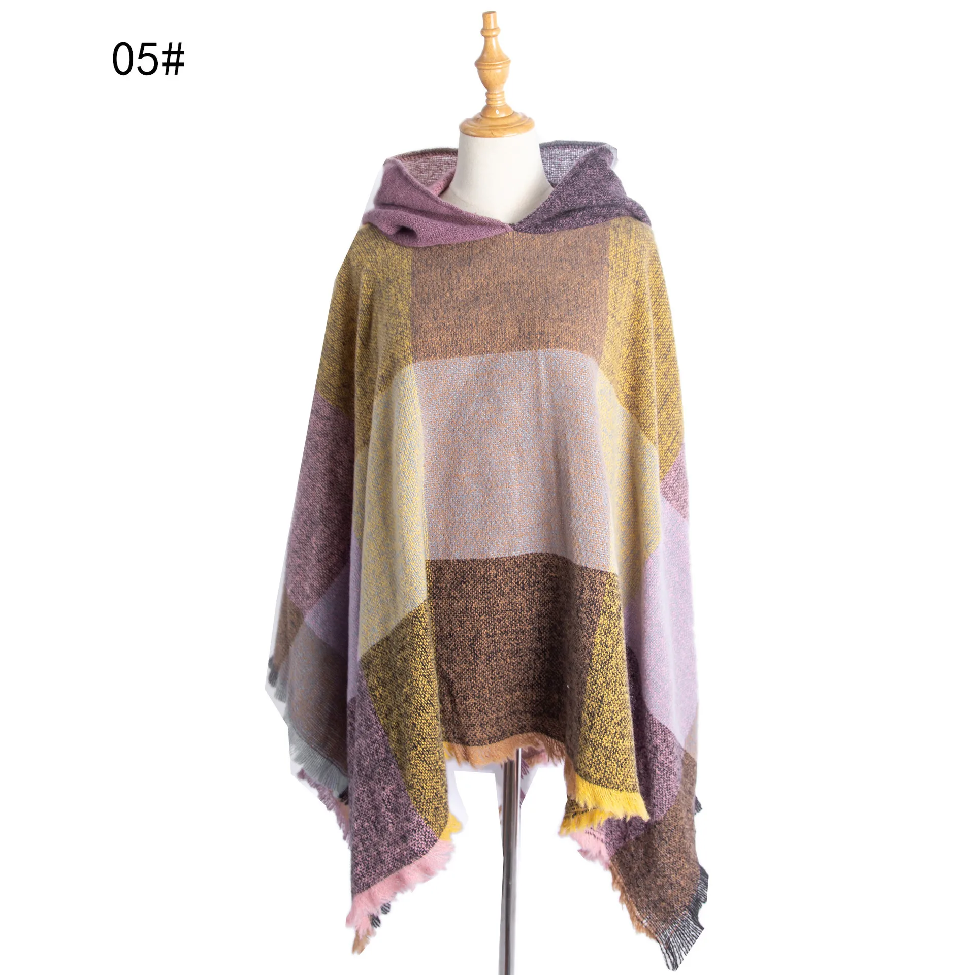 Europe America 2025 Spring Autumn New Large Lattice Women's Pullover Cape Hooded Cape Keep Warm Windproof Coat Ponchos