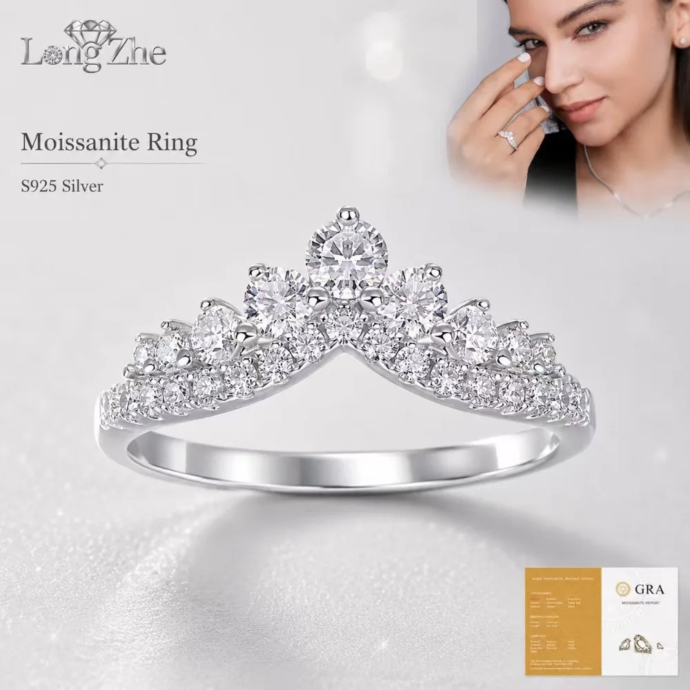Moissanite Ring for Women S925 Sterling Silver 3.5mm 26 Stones GRA Certified Crown Open Ring Wedding Fine Jewelry Gift