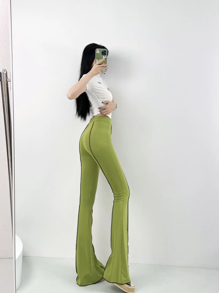 Summer Thin Elastic Flare Pants for Women Sexy Curve Hugging High Waist Trousers Casual Chic Solid Color Bottoms Ladies Fashion