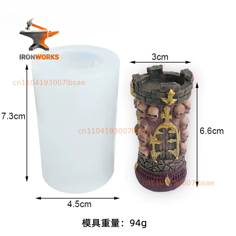 Three-dimensional Skull Tower Silicone Mould Halloween Scented Candles Gypsum Epoxy Fondant Cake Baking Ornament