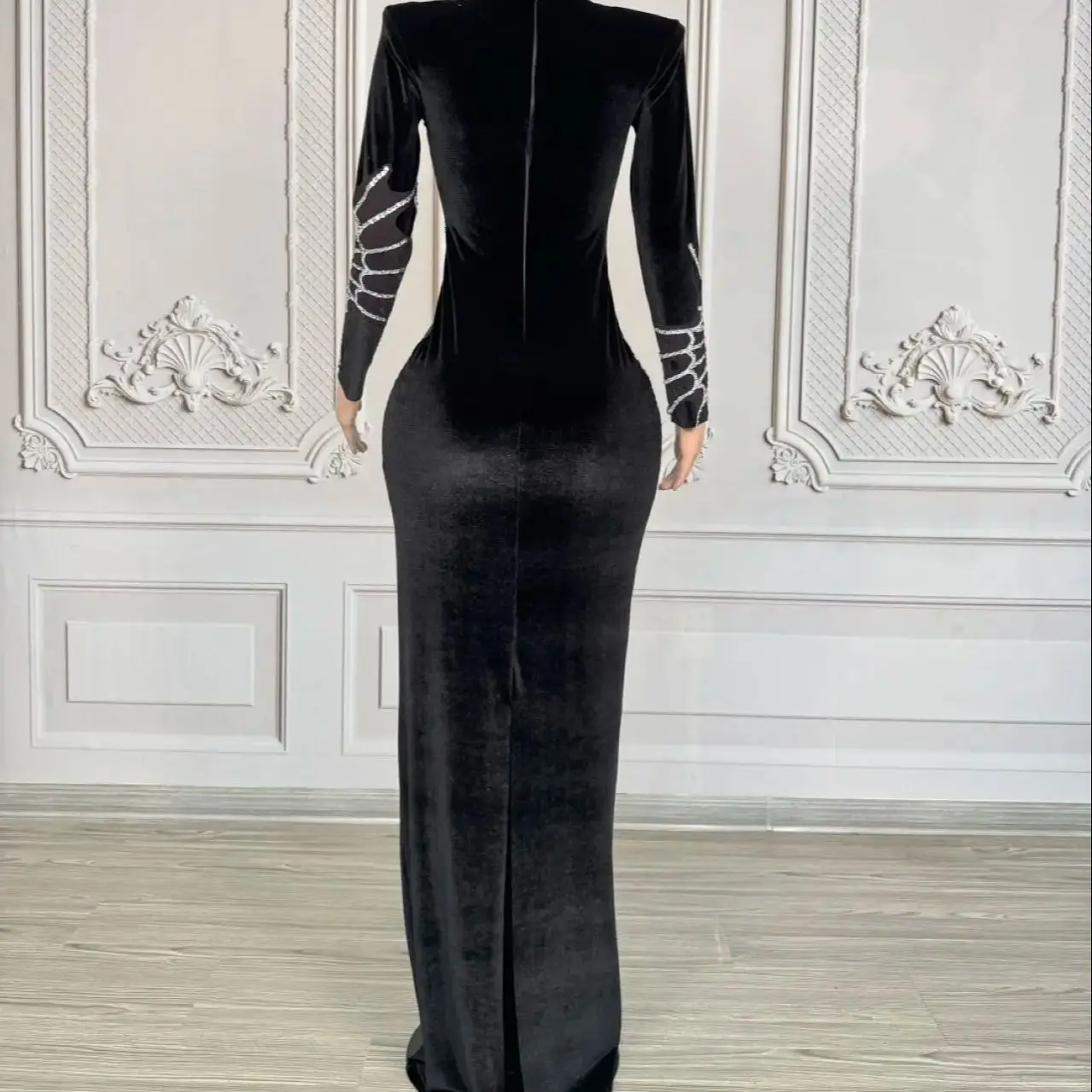 أسود العنكبوت ويب الماس فستان طويل مساء فستان المرأة ملهى ليلي بار Dj أداء المرحلة ازياء سحب الملكة الملابس #3