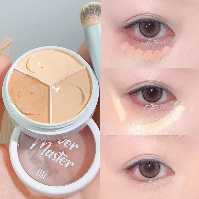 3Color Moisturizing Concealer Palette Full Cover Dark Circles Acne Pores Foundation Cream Correct Skin Tone Brighten Face Makeup