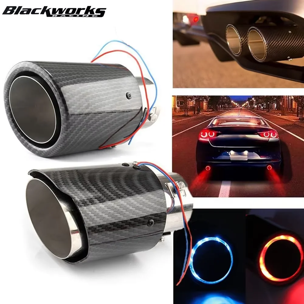 Universal Car Modified Exhaust Muffler Tip Pipe LED Red/Blue Light Outlet Exhaust Pipe Tail Throat Turbo Sport