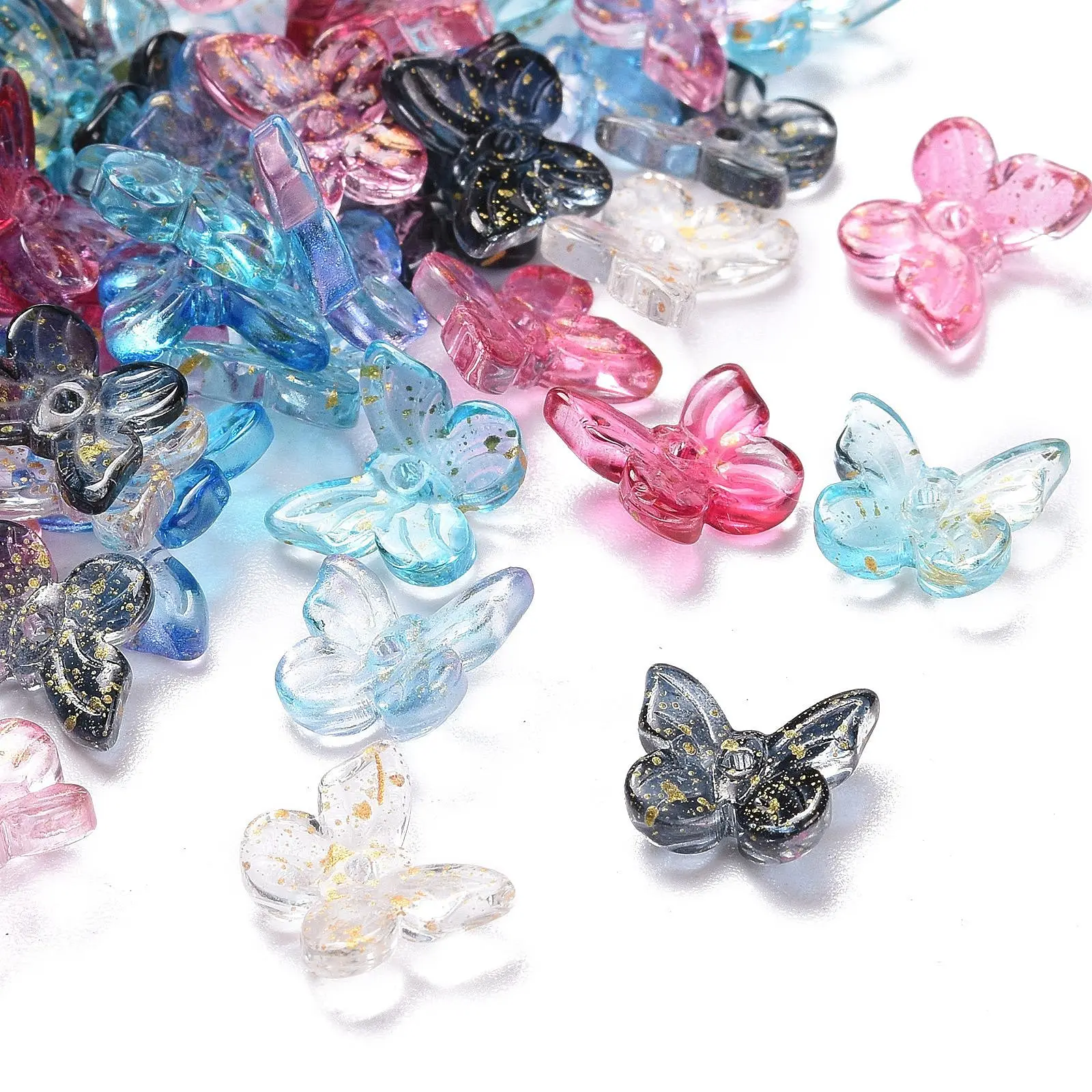 100pcs Butterfly Shape Glass Charms with Glitter Powder Pendants For Jewelry Making Diy Bracelet Necklace Supplies 9.5x11x3mm