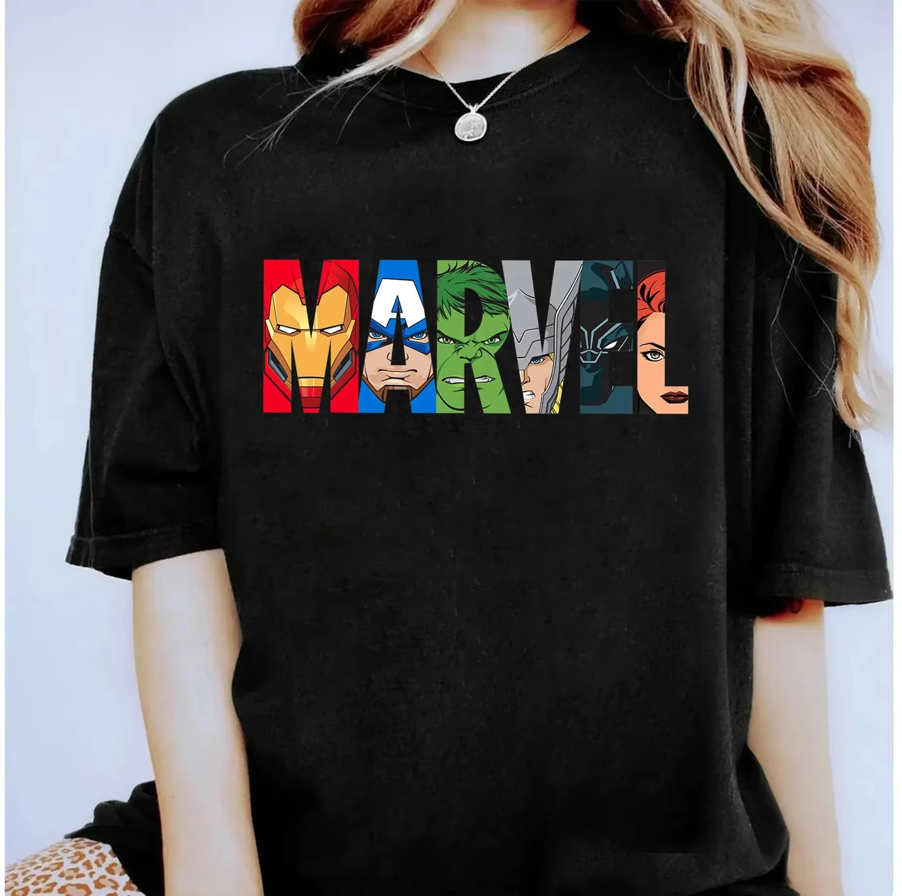 2026 new New Marvel pattern T-shirt, available in various sizes for both men and women Pure cotton casual short-sleeved top.