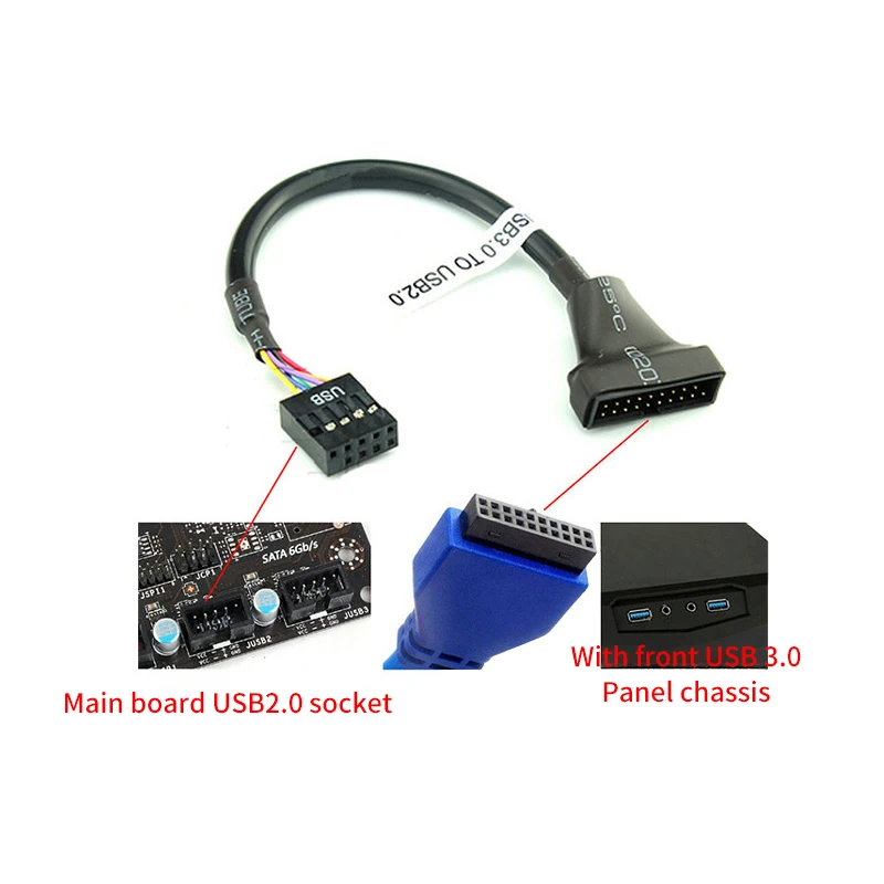 19/20 Pin USB 3.0 Female To 9 Pin USB 2.0 Male Motherboard Header Adapter Cord Cable High Quality