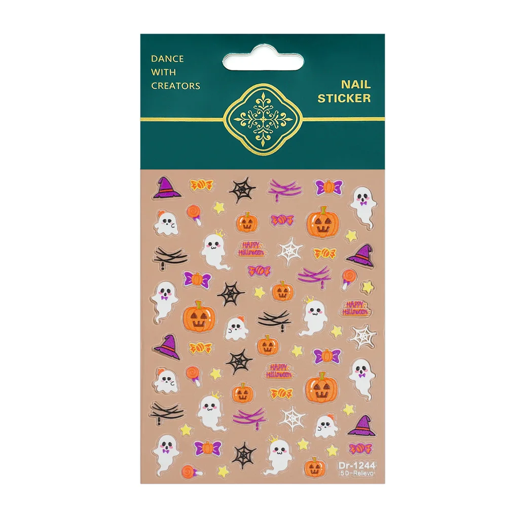 

1/5/10pcs Pumpkin Ghost Star Halloween Nail Stickers 5D Embossed Nail Art Stickers For Women DIY Manicure Decoration Decals