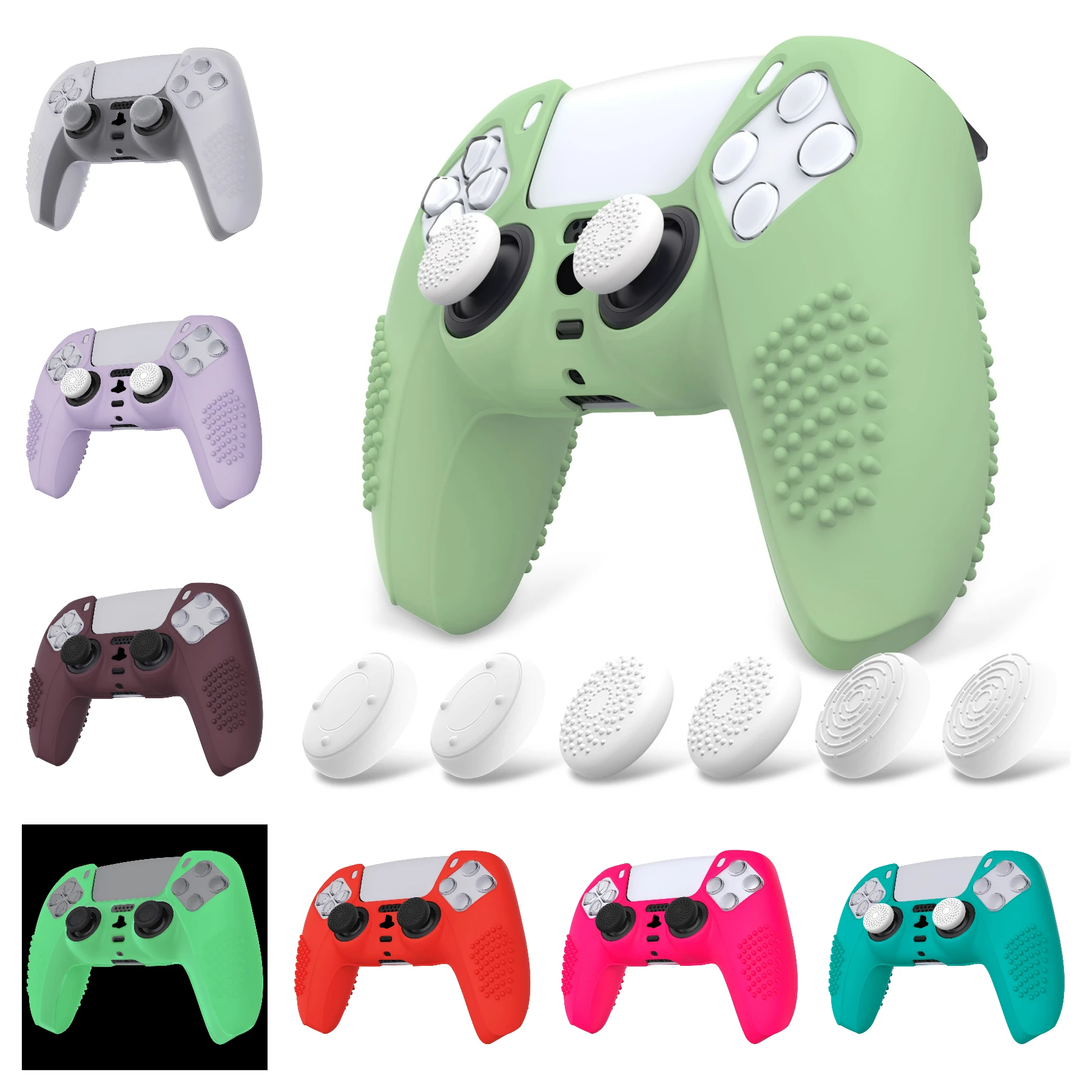 

PlayVital 3D Studded Edition Anti-slip Silicone Cover Skin with 6 Thumb Grip Caps for ps5 Controller - Series 1