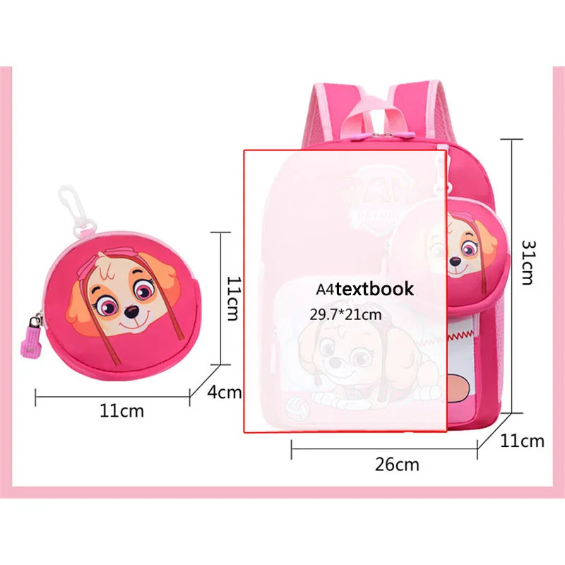 Kawaii Paw Patrol Kindergarten Backpack Chase School Bag Skye Bagpack Toddler Travel Bag Pouch Boy Coin Purse Girl Birthday Gift