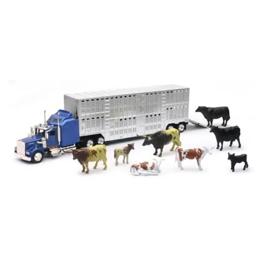 

Farm playset for rural imaginative play: die-cast semi truck trailer with 10 free-wheeling cattle opening rear door ages 8+ met