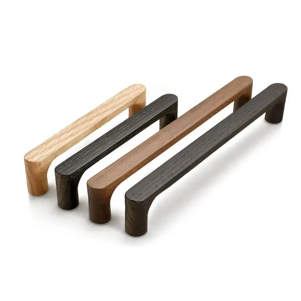 

4 Pieces Kitchen Handles Solid Wood Black Walnut Oak Cabinet Drawer Pulls Modern Simple Furniture Hardware 128Mm/192Mm
