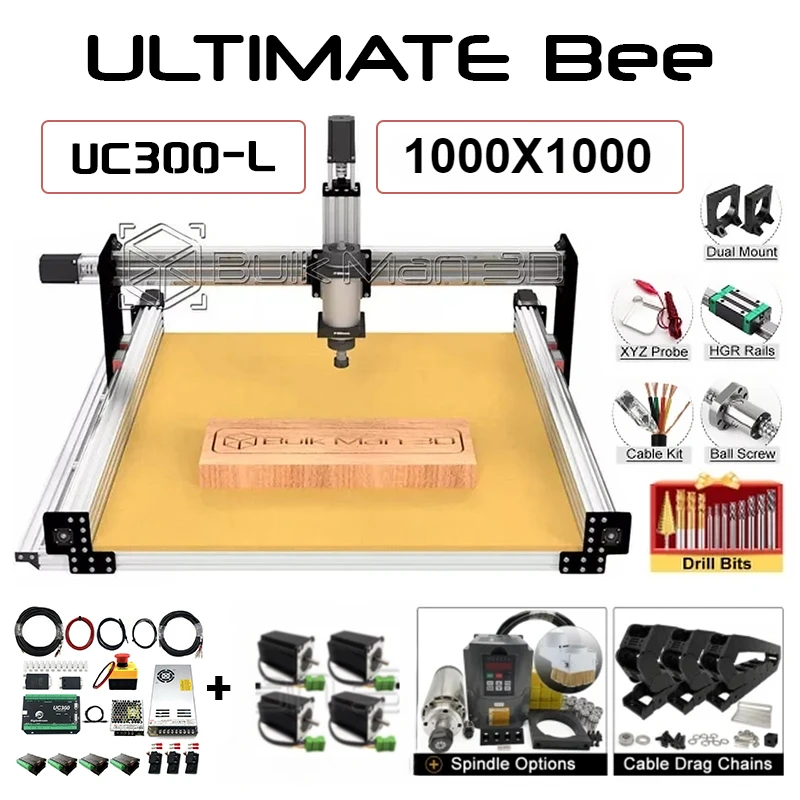 22%OFF BulkMan3D Silver 1000x1000 ULTIMATE Bee CNC Full Kit with UC300 MACH3 Control System CNC Wood Router Wood Working Machine