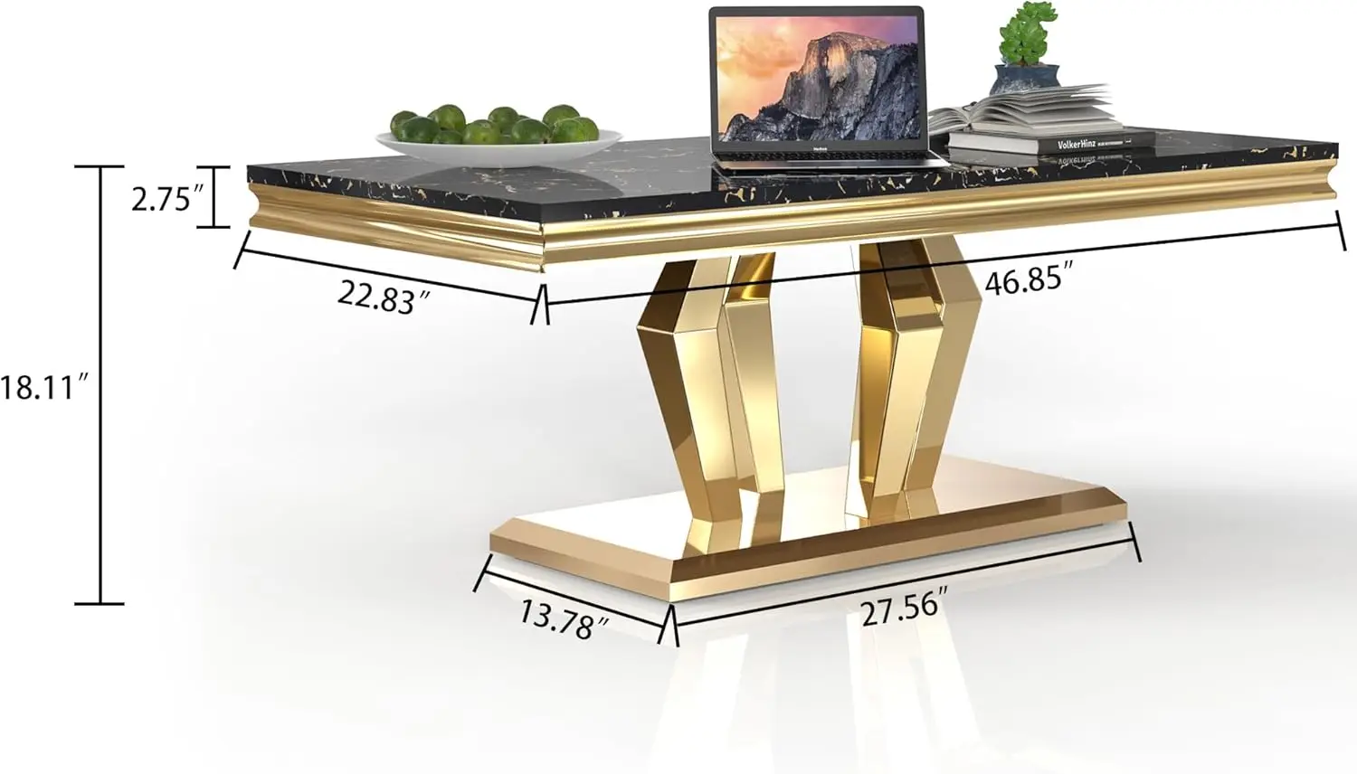 Table Basse en Faux Marbre Mdf, Table d'Appoint Moderne/Table de Cocktail/Tables de Canapé en Acier Inoxydable, 47 Pouces